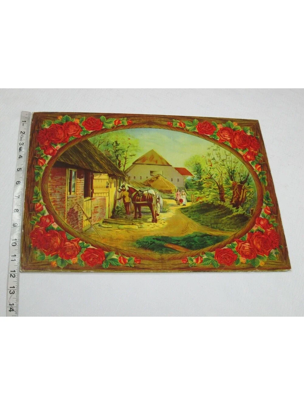 Vintage The Farm Yard Chromolithograph Print Victorian Country Horse Scene 16x12